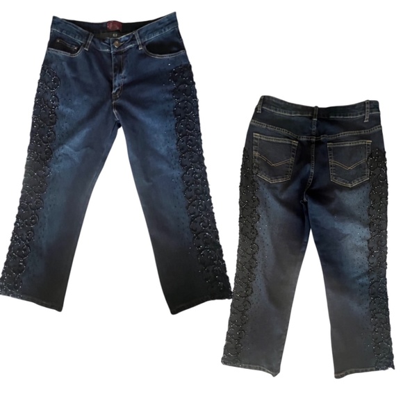 Azita Embroidered Jeweled Jeans SZ 10 stunning Black beads Ankle party NWOT - Picture 8 of 11
